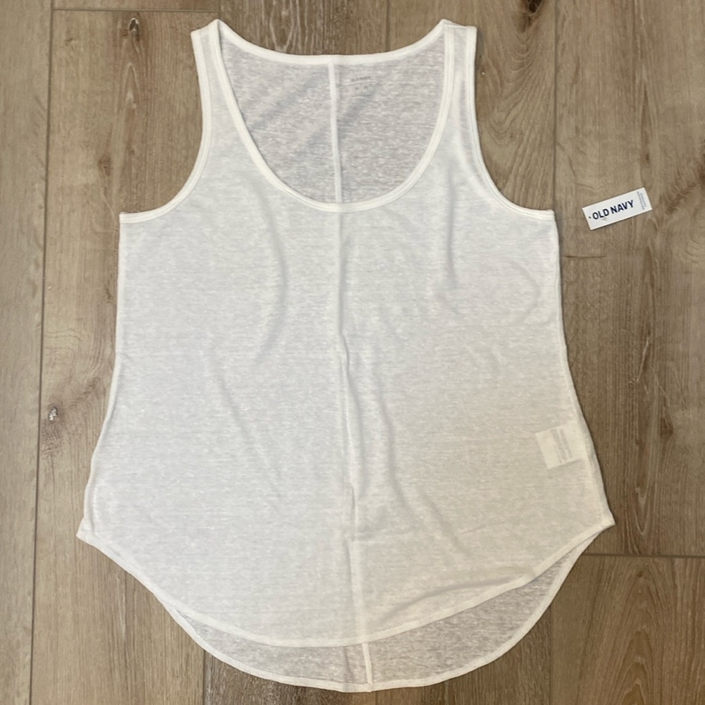 New Old Navy White Linen Blend Curve Hem Calla Lily Tank Top Size Medium